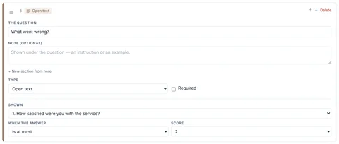 A question in the designer that appears only when the score is 2 or lower